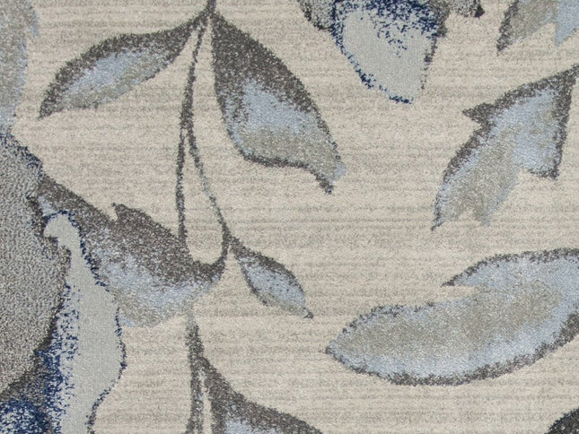 7' X 10' Ivory Blue And Gray Floral Vines Area Rug