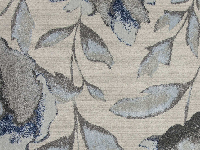 7' X 10' Ivory Blue And Gray Floral Vines Area Rug