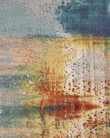 8' X 11' Blue Rust And Orange Abstract Area Rug