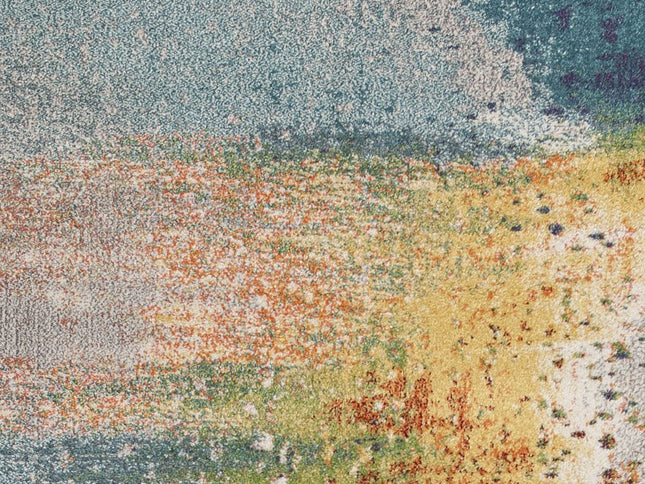 8' X 11' Blue Rust And Orange Abstract Area Rug