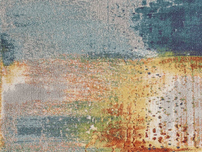 8' X 11' Blue Rust And Orange Abstract Area Rug