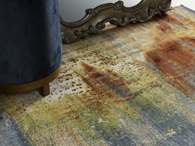 8' X 11' Blue Rust And Orange Abstract Area Rug