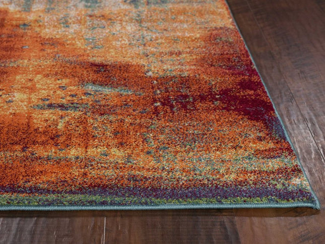 8' X 11' Blue Rust And Orange Abstract Area Rug