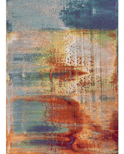 8' X 11' Blue Rust And Orange Abstract Area Rug
