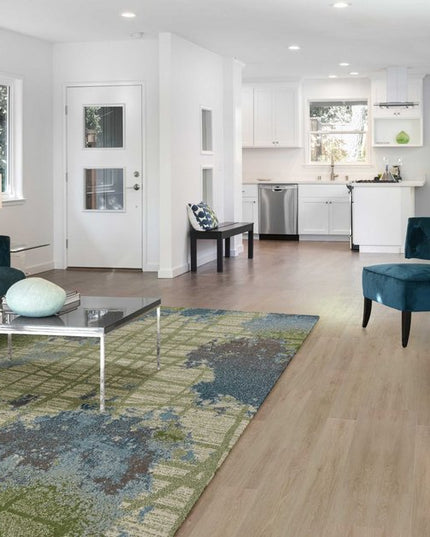 8' X 11' Green Blue Machine Woven Abstract Indoor Area Rug