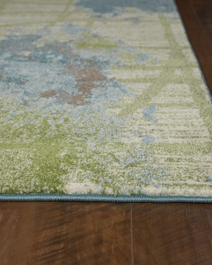8' X 11' Green Blue Machine Woven Abstract Indoor Area Rug