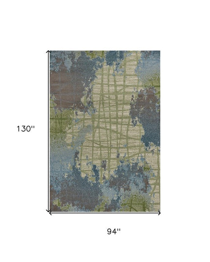 8' X 11' Green Blue Machine Woven Abstract Indoor Area Rug