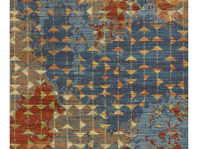 7' X 10' Blue Red And Orange Abstract Area Rug