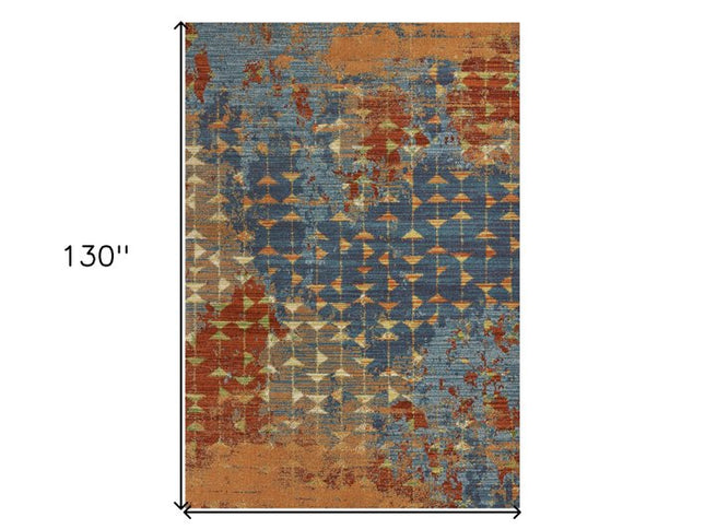 7' X 10' Blue Red And Orange Abstract Area Rug