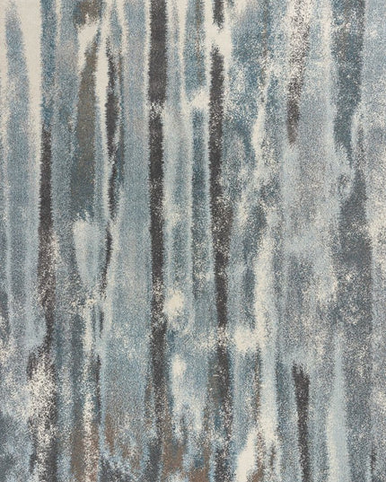 7' X 10' Teal Blue And White Abstract Distressed Area Rug