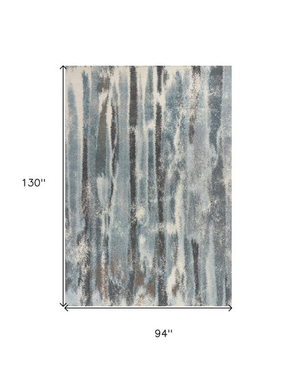 7' X 10' Teal Blue And White Abstract Distressed Area Rug