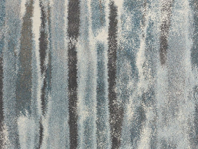 7' X 10' Teal Blue And White Abstract Distressed Area Rug