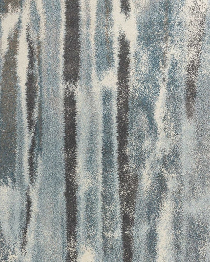 7' X 10' Teal Blue And White Abstract Distressed Area Rug