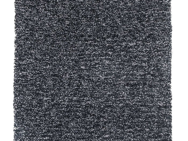 9' X 13' Black And White Shag Hand Woven Area Rug