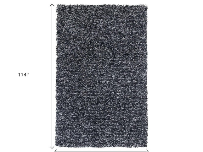 9' X 13' Black And White Shag Hand Woven Area Rug