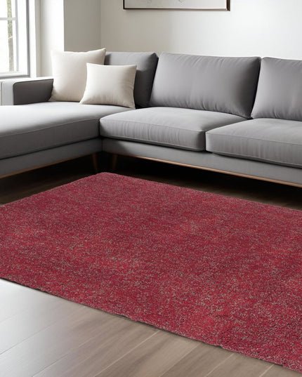 9' X 13' Red Shag Hand Woven Area Rug