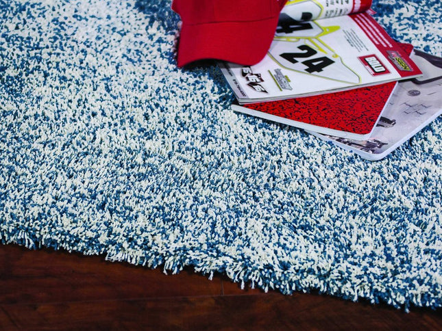 6' Indigo And Ivory Abstract Hand Woven Round Rug