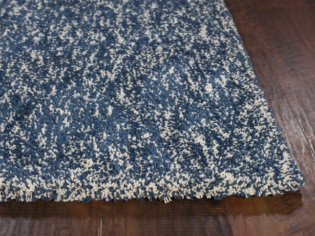 6' Indigo And Ivory Abstract Hand Woven Round Rug