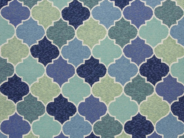 7' X 9' Blue Purple And Aqua Quatrefoil Hand Tufted Area Rug