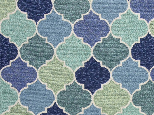7' X 9' Blue Purple And Aqua Quatrefoil Hand Tufted Area Rug