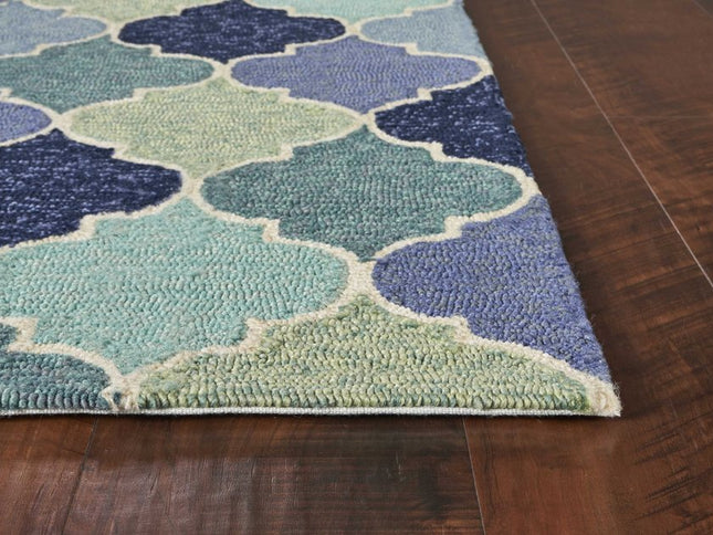 7' X 9' Blue Purple And Aqua Quatrefoil Hand Tufted Area Rug