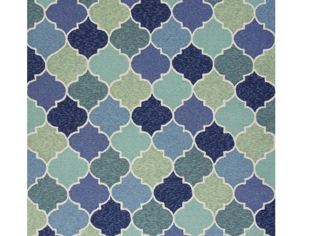 7' X 9' Blue Purple And Aqua Quatrefoil Hand Tufted Area Rug