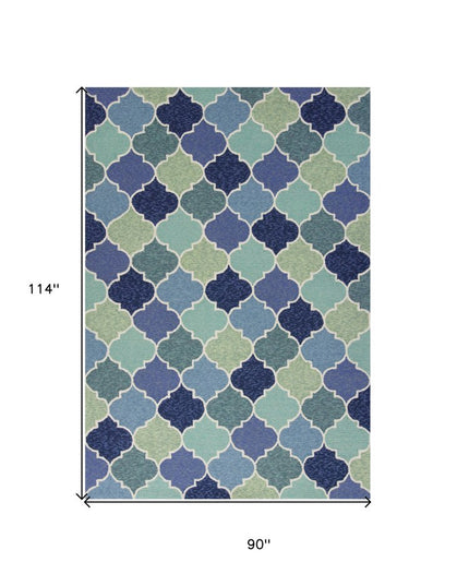 7' X 9' Blue Purple And Aqua Quatrefoil Hand Tufted Area Rug