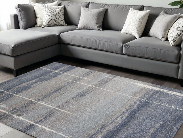 7' X 10' Blue And Gray Abstract Area Rug