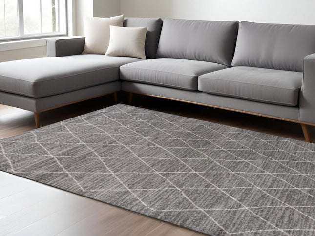 8' X 11' Gray And Ivory Geometric Area Rug