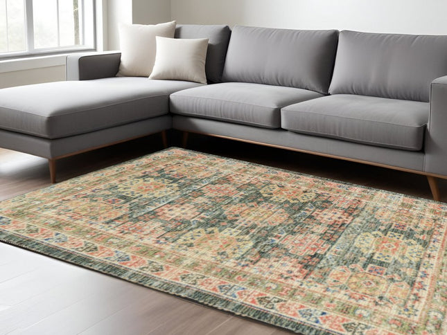 8' X 11' Brick Red Green And Brown Jute Southwestern Handmade Distressed Area Rug