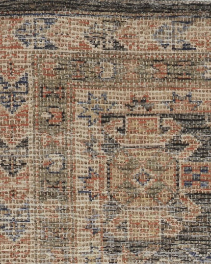 8' X 11' Brick Red Green And Brown Jute Southwestern Handmade Distressed Area Rug