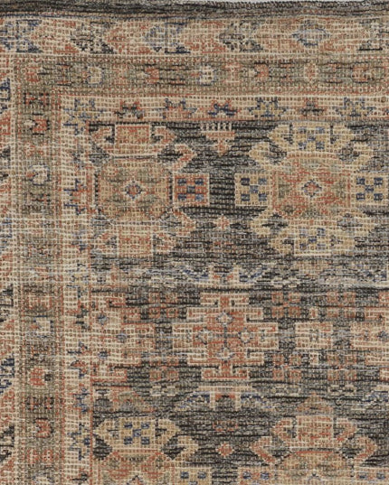 8' X 11' Brick Red Green And Brown Jute Southwestern Handmade Distressed Area Rug