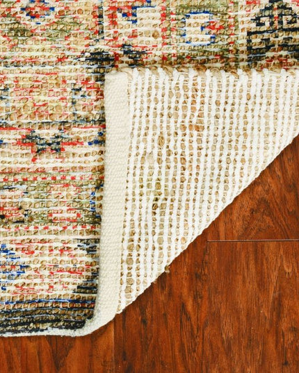8' X 11' Brick Red Green And Brown Jute Southwestern Handmade Distressed Area Rug