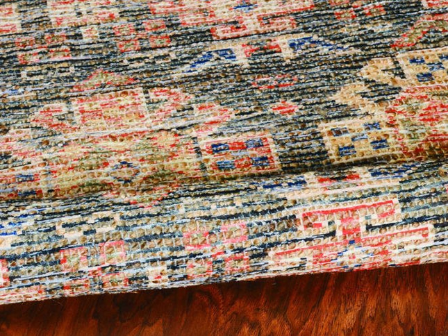 8' X 11' Brick Red Green And Brown Jute Southwestern Handmade Distressed Area Rug