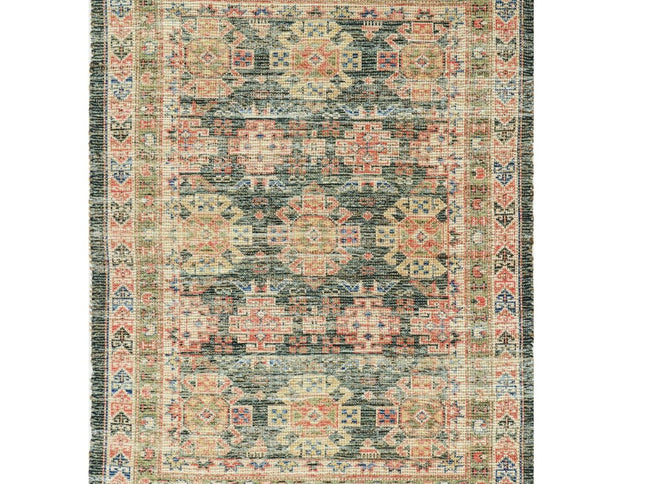 8' X 11' Brick Red Green And Brown Jute Southwestern Handmade Distressed Area Rug