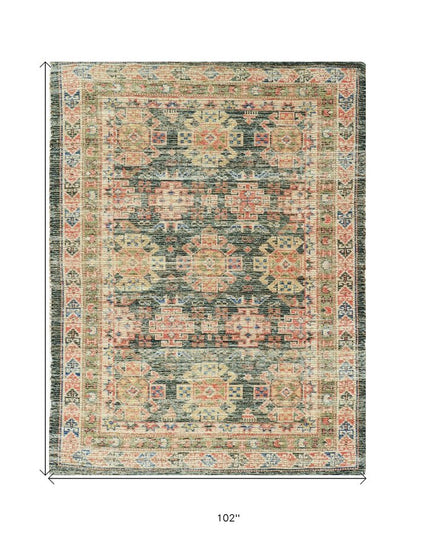 8' X 11' Brick Red Green And Brown Jute Southwestern Handmade Distressed Area Rug