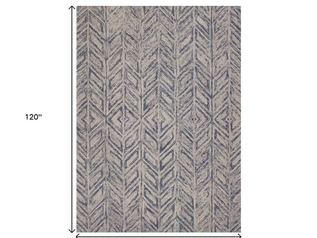 8' X 10' Blue And Beige Wool Chevron Hand Tufted Area Rug