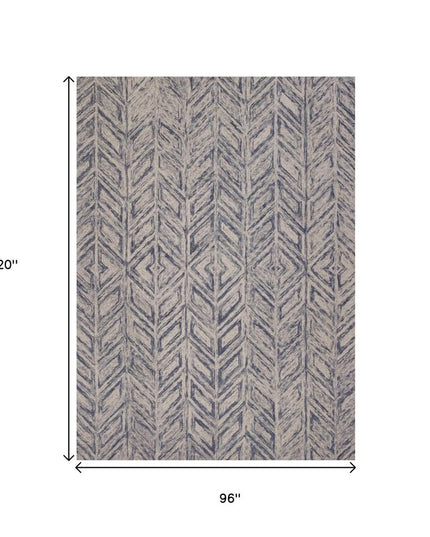 8' X 10' Blue And Beige Wool Chevron Hand Tufted Area Rug
