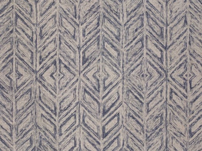 8' X 10' Blue And Beige Wool Chevron Hand Tufted Area Rug