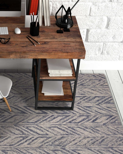 8' X 10' Blue And Beige Wool Chevron Hand Tufted Area Rug