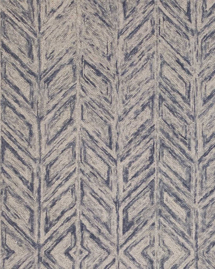 8' X 10' Blue And Beige Wool Chevron Hand Tufted Area Rug
