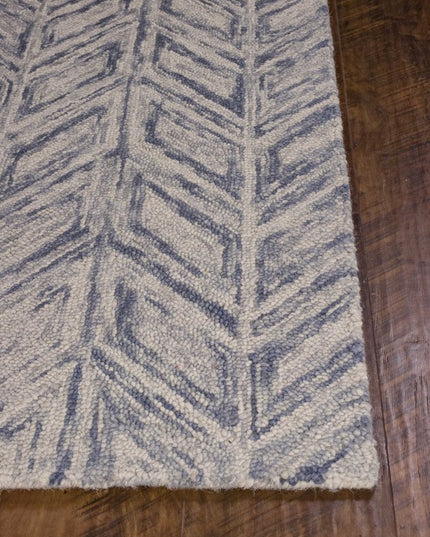 8' X 10' Blue And Beige Wool Chevron Hand Tufted Area Rug