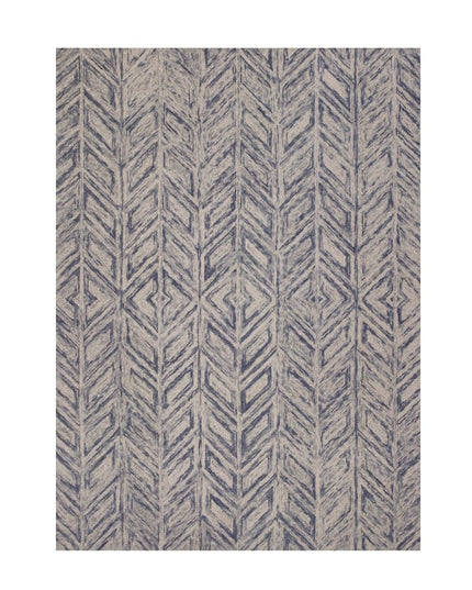 8' X 10' Blue And Beige Wool Chevron Hand Tufted Area Rug