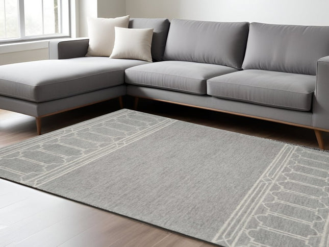 8' X 10' Gray And Ivory Wool Geometric Hand Tufted Area Rug