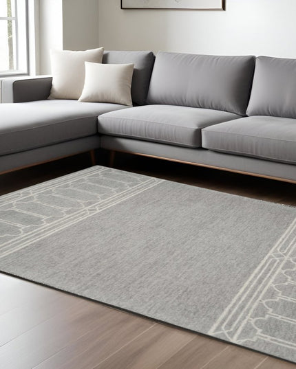 8' X 10' Gray And Ivory Wool Geometric Hand Tufted Area Rug