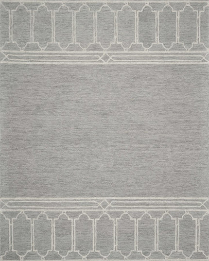 8' X 10' Gray And Ivory Wool Geometric Hand Tufted Area Rug