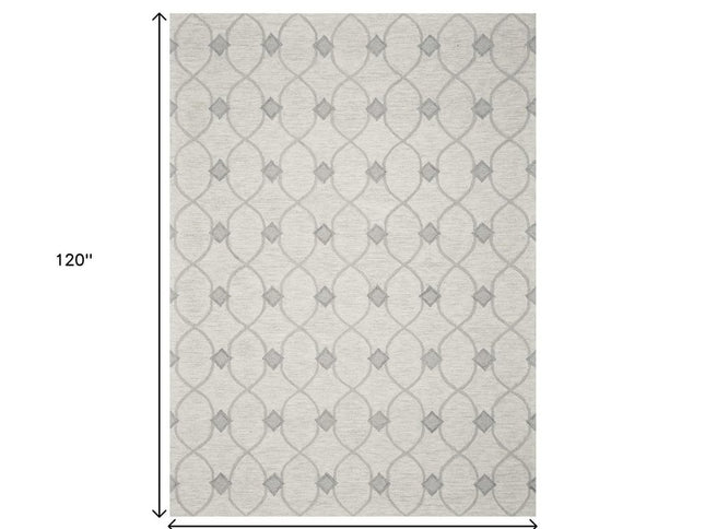 8' X 10' Ivory And Gray Wool Ogee Hand Tufted Area Rug