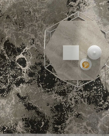 5' X 8' Silver And Black Abstract Area Rug