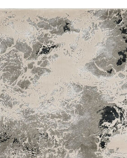 5' X 8' Silver And Black Abstract Area Rug