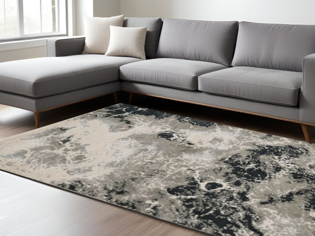 7' X 10' Black And Silver Abstract Area Rug